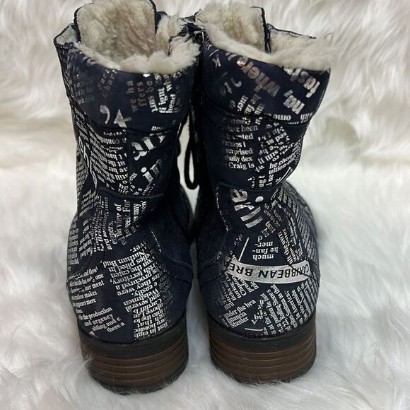 V-Italia Leather Navy and Silver News Paper Combat Boots Size 40-9.5/10 BIN 18 - Picture 5 of 9